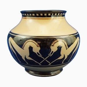 Vase Romain en Céramique Déco du 20ème Siècle avec Chevaux et Flammes attribué à Roberto Rosati pour l'Usine Romaine SIPlA, Rome, Italie, 1920s