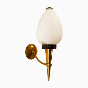 Wandlampe aus Messing mit Opalglas