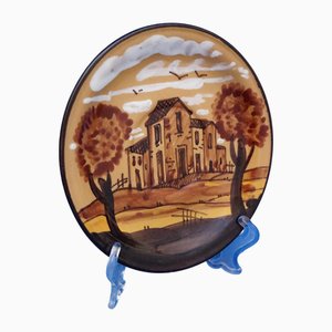 20th Century Roman Countryside Ceramic Plate by Duilio Cambellotti, Rome, Italy, 1930s