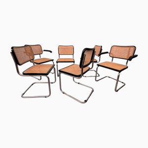 Italian Chairs in Chromed Metal and Vienna Straw, 1970s, Set of 6