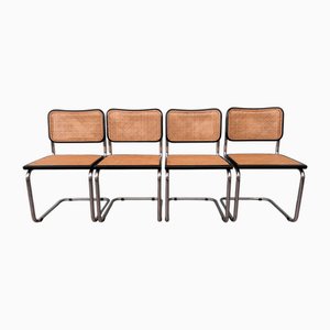 Italian Chairs in Chromed Metal and Vienna Straw, 1970s, Set of 4
