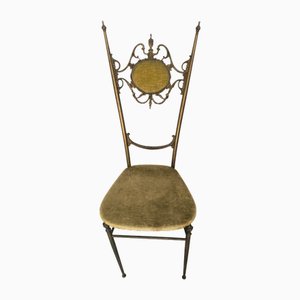 Vintage Stuhl aus Messing mit grünem Samtsitz