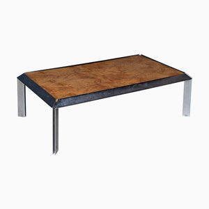 Vintage Italian Chrome and Burr Walnut Coffee Table, 1980