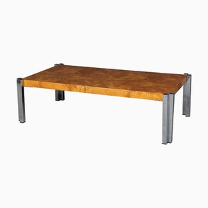 Vintage Italian Chrome and Burr Walnut Coffee Table, 1980