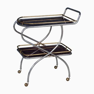 Vintage Italian Steel and Glass Drinks Trolley with Marble Effect, 1980