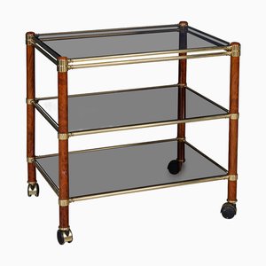 Vintage Italian Brass and Smoked Glass Drinks Trolley, 1980