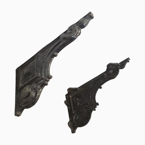 Staffe da parete antiche in ghisa smaltata, Francia, fine XIX secolo, set di 2