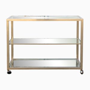 Konsolentisch aus Messing & Glas mit Rollen, 1970er