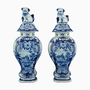 Antike Potiches Keramikvasen von Blue Delft Factory, 1800er, 2er Set