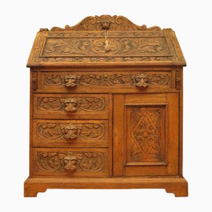 English Carved Oak Green Man Bureau Desk from Shirer & Haddon Department Store, 1890s
