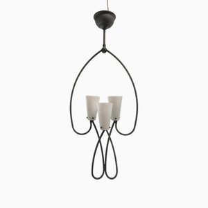 Lampadario in ferro e vetro conico