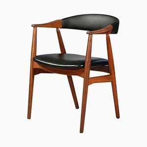 Fully Restored 213 Armchair in Teak and Black Leatherette by Th. Harlev for Farstrup Møbler, 1960s