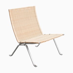Sedia PK 22 vintage in vimini di Poul Kjærholm per Fritz Hansen, anni '50