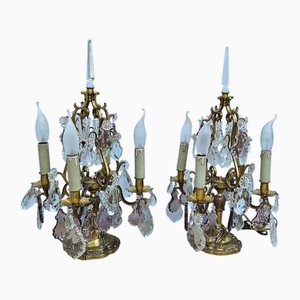 Grands Lustres Style Louis XV en Bronze Doré et Cristal, Set de 2
