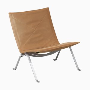 Sedia PK 22 vintage color cognac di Poul Kjærholm per Fritz Hansen, anni '50