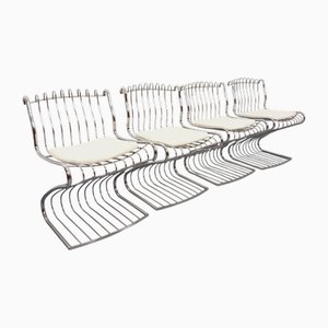 Vintage Italian Chairs in Chromed Metal and Bouclette Fabric Cushions by Gastone Rinaldi, 1970s, Set of 4