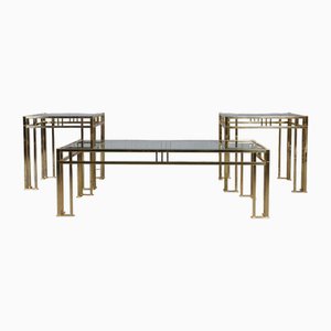 Large Hollywood Regency Coffee Table in Brass, Set of 3