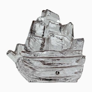 Vintage Swedish Glass Ship by Uno Westerberg for Pukeberg Glass, 1970s