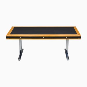 Mid-Century Modern Oak and Chrome Desk with Leather Top, 1980s