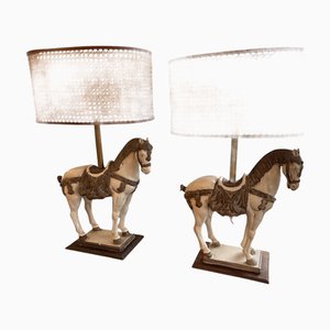 Vintage Horse Table Lamps with Shade, Set of 2