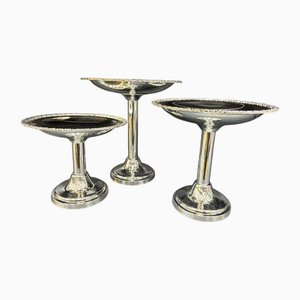Tall Three-Piece Silver Plated Brass Dessert Stand Set, Set of 3