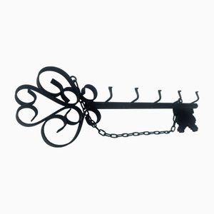 Vintage Wall Key Hanger in Wrought Black Iron, 1970s