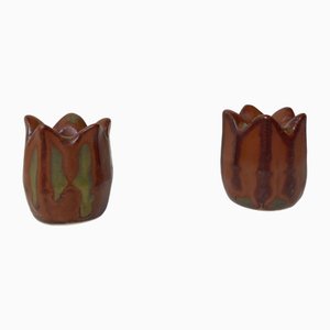 Glazed Rose Bud Candleholders in Stoneware by Eva Staehr-Nielsen for Saxbo, 1950s, Set of 2