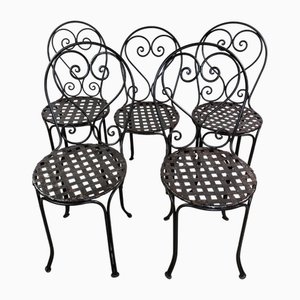 Antique Wrought Iron Chairs, 1920s, Set of 5