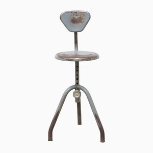 Industrial Iron Stool with Backrest, 1960s