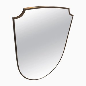 Mid-Century Modern Italian Shield Wall Mirror in Brass, 1950s