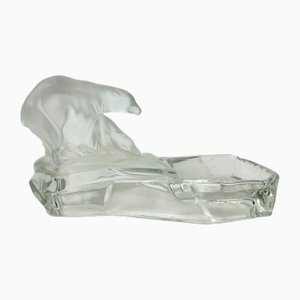 Art Deco Glass Polar Bear Ashtray by Karel Zentner for Glasswork Libochovice, 1930s