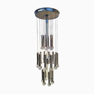 Pendant Lamp in Chromed Metal and Glass by Gaetano Sciolari, 1970s