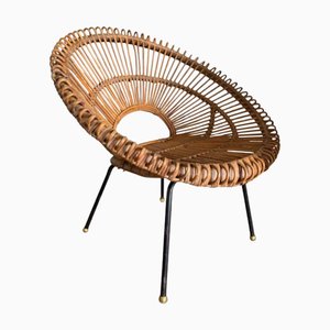 Chaise Mid-Century en Rotin, Italie en rotin Sunburst attribuée à Franco Albini, 1950s