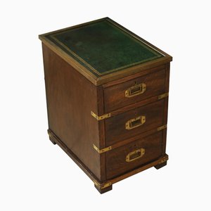 Victorian Military Campaign Chest in Green Leather & Brass Tooled Top