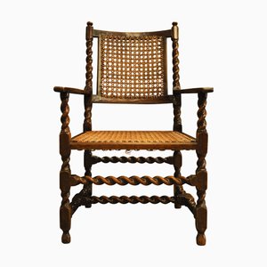 Victorian Walnut Barley Twist Library Armchair with Cane Seat & Rear