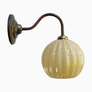 French Yellow Clichy Glass Brass Wall Lamp
