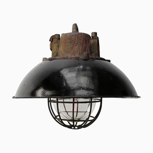 Vintage Industrial Factory Pendant Light in Black Enamel and Cast Iron