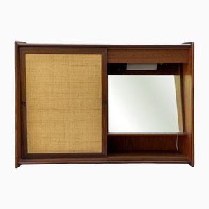 Midcentury Modern Danish Teak Wall Makeup Mirror with Light, 1960s