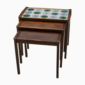 Nesting Side Table in Rosewood and Ceramic, Denmark, 1960s, Set of 3