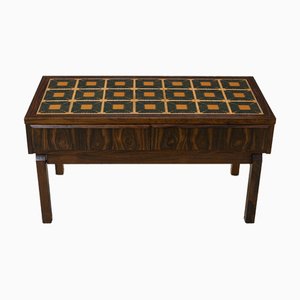 Low Rosewood Entryway Drawer Table with Ceramic Tiles, Denmark, 1960s