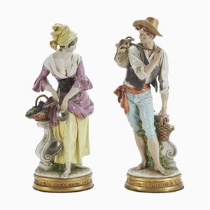 Rural Figures in Polychrome Porcelain by Giuseppe Cappè, 1960s, Set of 2