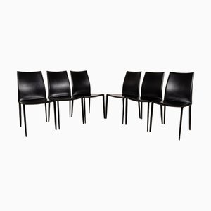 Linda Black Leather Dining Chairs by Bontempi, Set of 6