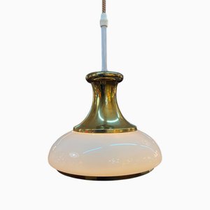 Lampe à Suspension en Verre Opalin et Laiton