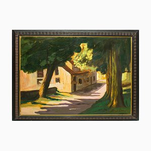Giorgio de Vincenzi, Landscape with House (Villa Borghese), Oil on Panel