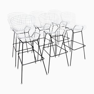 Vintage Wire Black and White Stools by Bertoia for Knoll, 1969, Set of 6