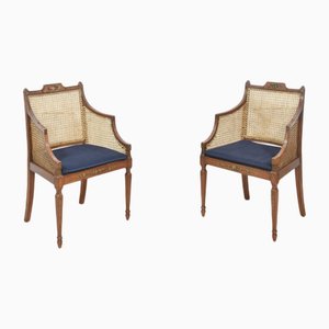 Sheraton Revival Satinwood and Bergere Armchairs, Set of 2