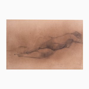 Estudio desnudo reclinado, dibujo original al carboncillo, siglo XX