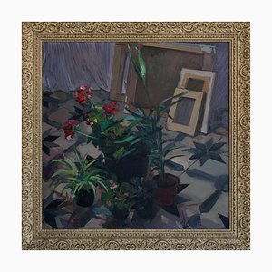 Carmen Roger Especeta, Interior Still Life with Plants, Oil on Canvas