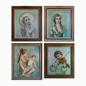 Almuñecar, Mid-Century Portraits, Öl auf Leinwand, Gerahmt, 4er Set