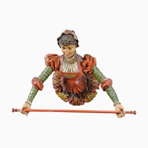 Carved Wooden Lady Towel Holder, 1900s